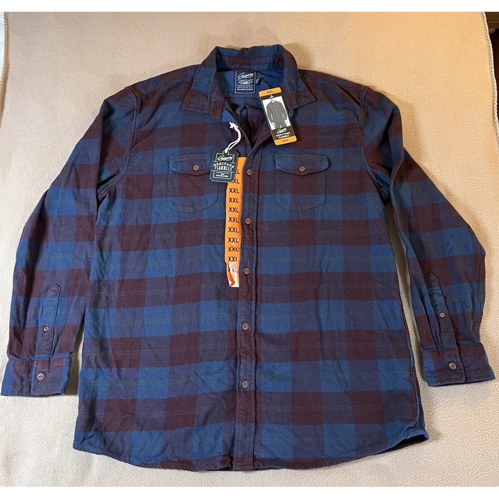 Grayers Heritage Flannel Shirt Mens XXL Blue Burgundy Plaid 100% Cotton NWT